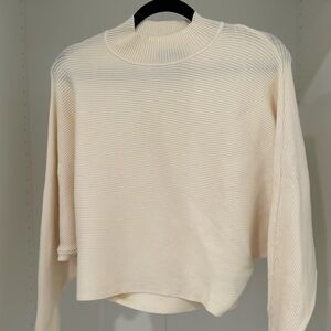 Zara | Women’s Cream Ribbed Knit Top (Size Small)